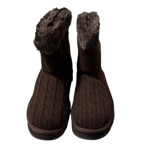 Skechers Brown Cable Knit Uppers Faux Fur Lining Lug Soles Boots Size 9.5